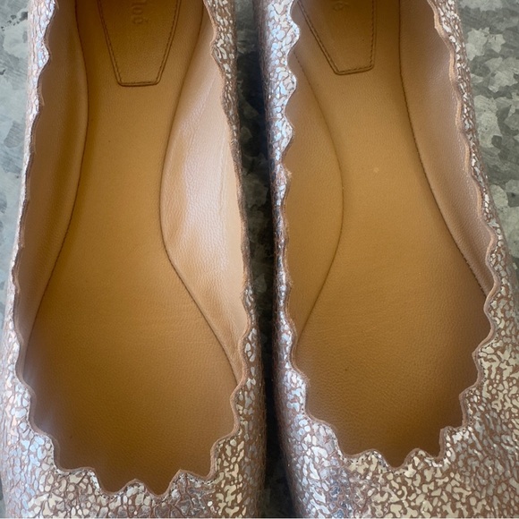 CHLOE Lauren Scalloped Ballerina Flats womens 11 nude / blush / silver metallic - Picture 6 of 13